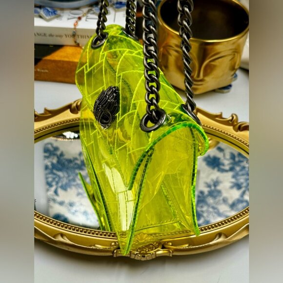 🆕 KURT GEIGER LONDON 🧿 NWOT Mini Kensington PVC Crossbody Bag, Neon Yellow - Picture 7 of 16